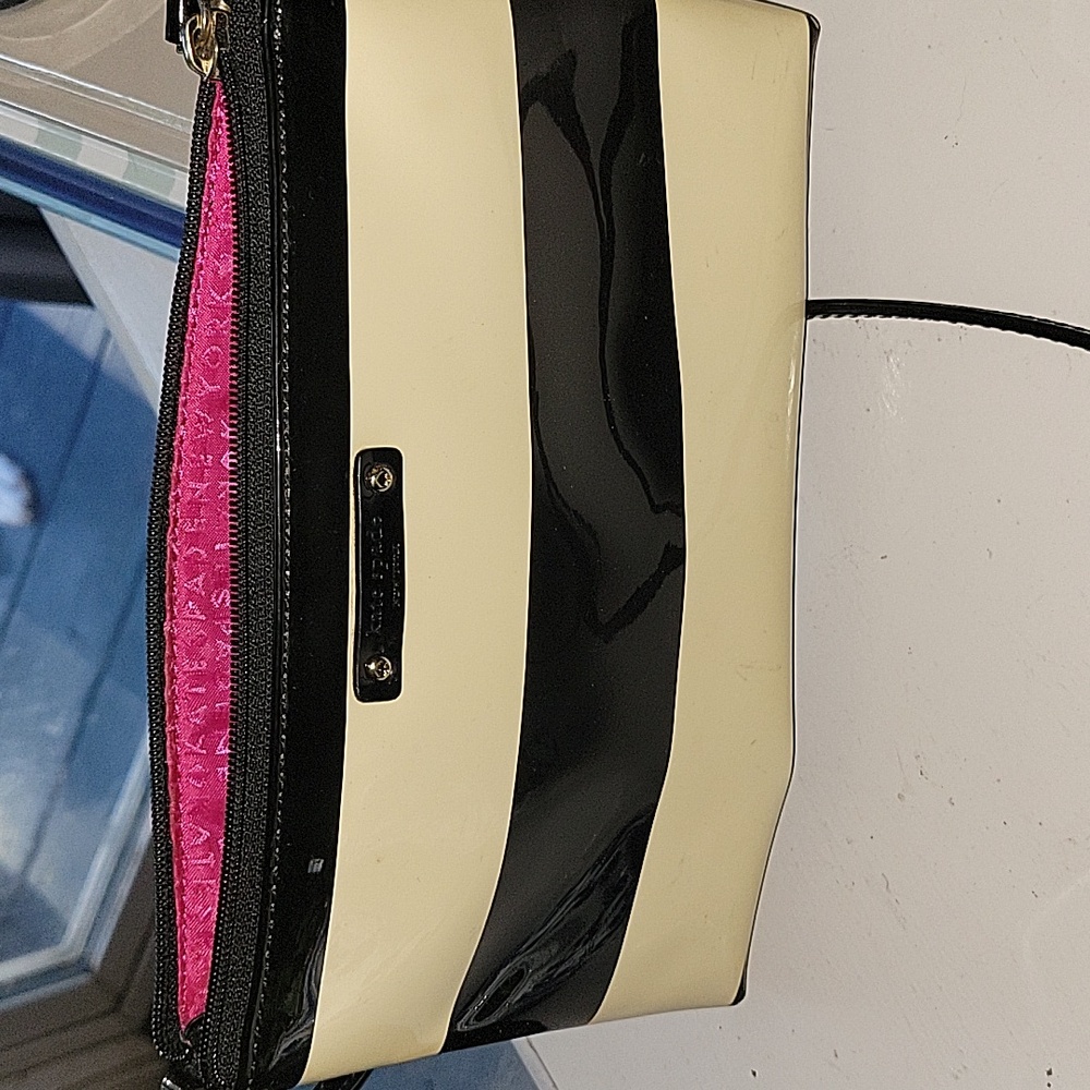 Kate Spade Black and Cream Striped Clutch